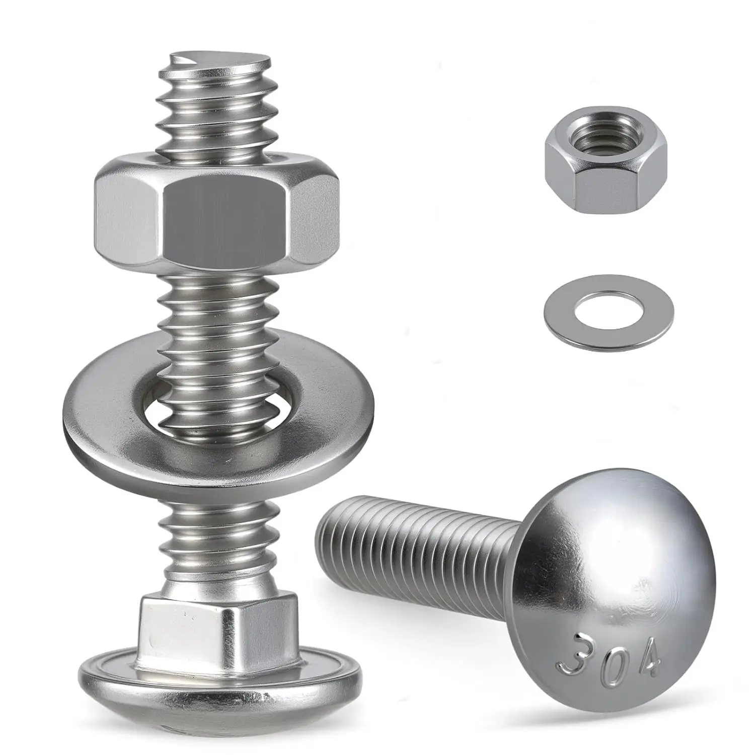 1/4-20 x 1-1/2" 304 Stainless Steel 18-8 Carriage Bolts Round Head Square Neck 24Sets Bolts and Nuts Kit with Flat Washers