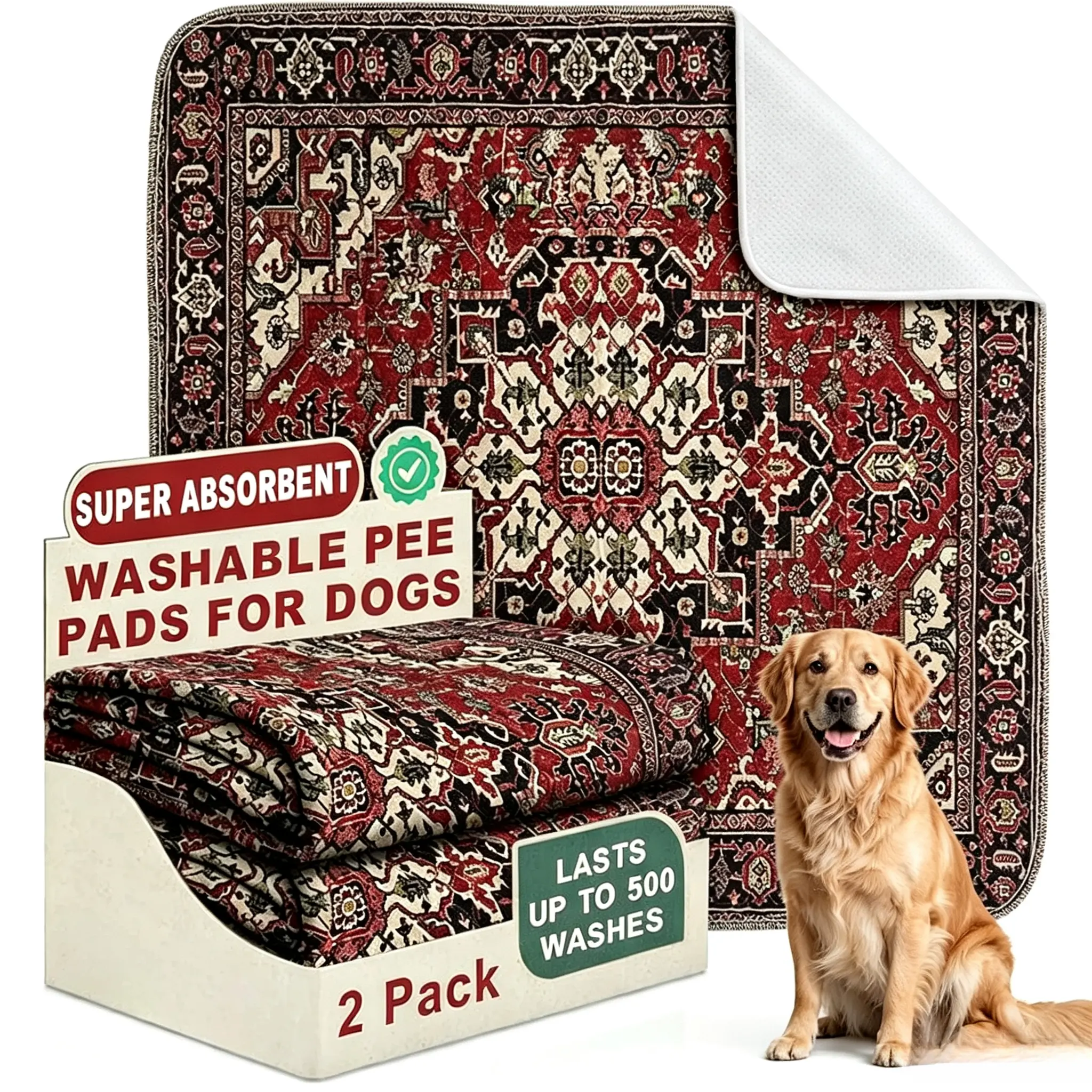 Washable Pee Pads for Dogs and Cats - Super Absorbent Reusable Puppy Training Pads - 100% Waterproof, Leak-Proof & Non-Slip Whelping Pads for Pet Housebreaking.,24 x 36 Inch (Pack of 2)
