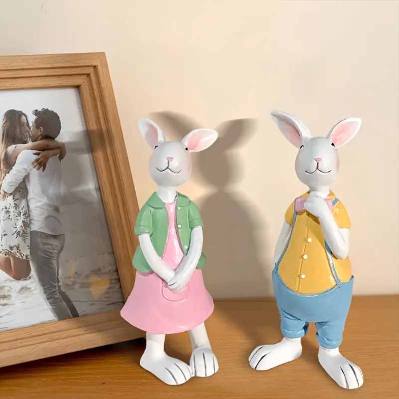Bunnies Set of 2 Charming Easter Decorations - Vintage Rustic Country Rabbits Spring Ornaments for Spring Easter Gifts in Room