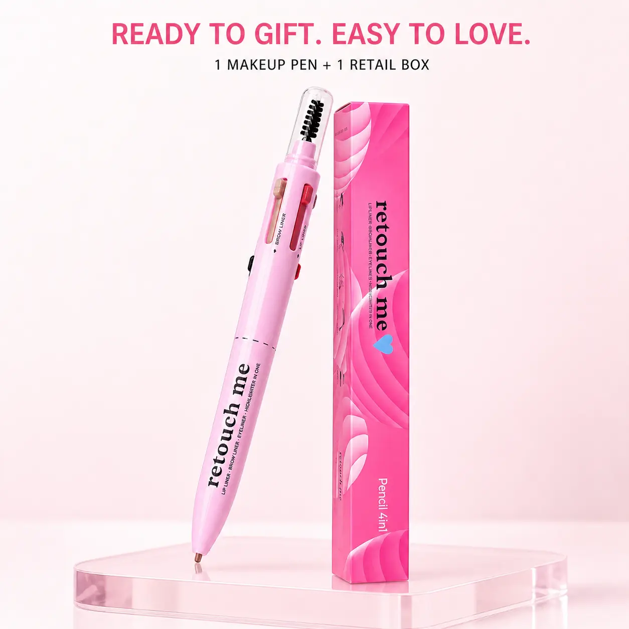 4-in-1 Multi-Function Makeup Pen - Brow Liner, Lip Liner, Black Eyeliner & Champagne Highlighter for Daily Makeup