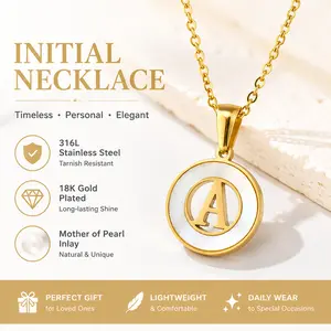 Trending Gold Initial Necklace | 18K Plated Mother of Pearl A-Z Letter Pendant, Tarnish-Resistant Stainless Steel, TikTok Viral Minimalist Jewelry