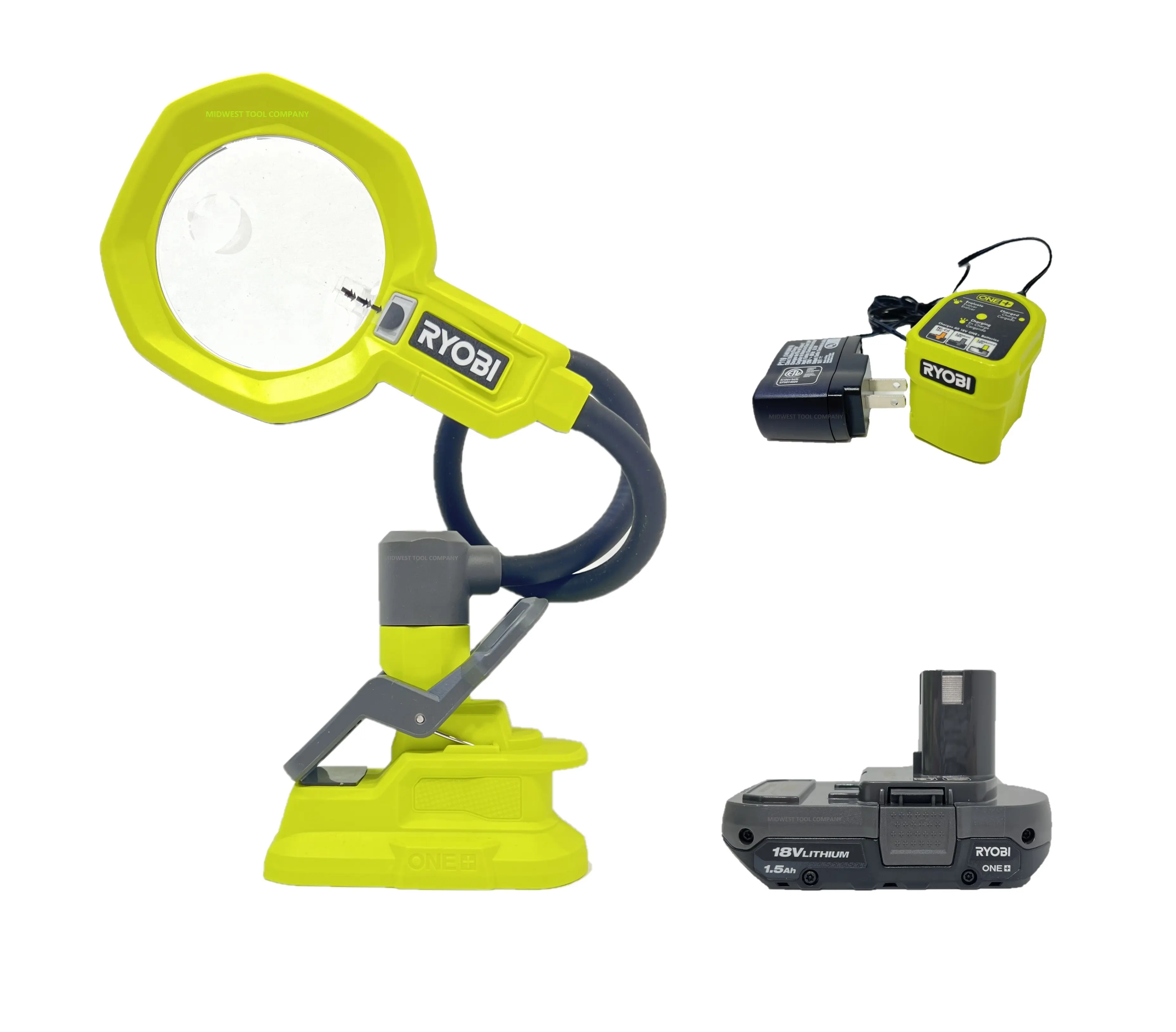 Ryobi 18 Volt Cordless LED Magnifying Clamp Light Kit with Battery and Charger