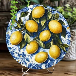 [2D Flat] Vintage Lemon Floral Aluminum Wall Art, 8x8 Inch - Durable 2D Graphic Decor for Home, Bar, Kitchen, Cafe, Office | Perfect Holiday Gift | Floral Lemon Design, Lemon Decor,  Perfect for Room Decor