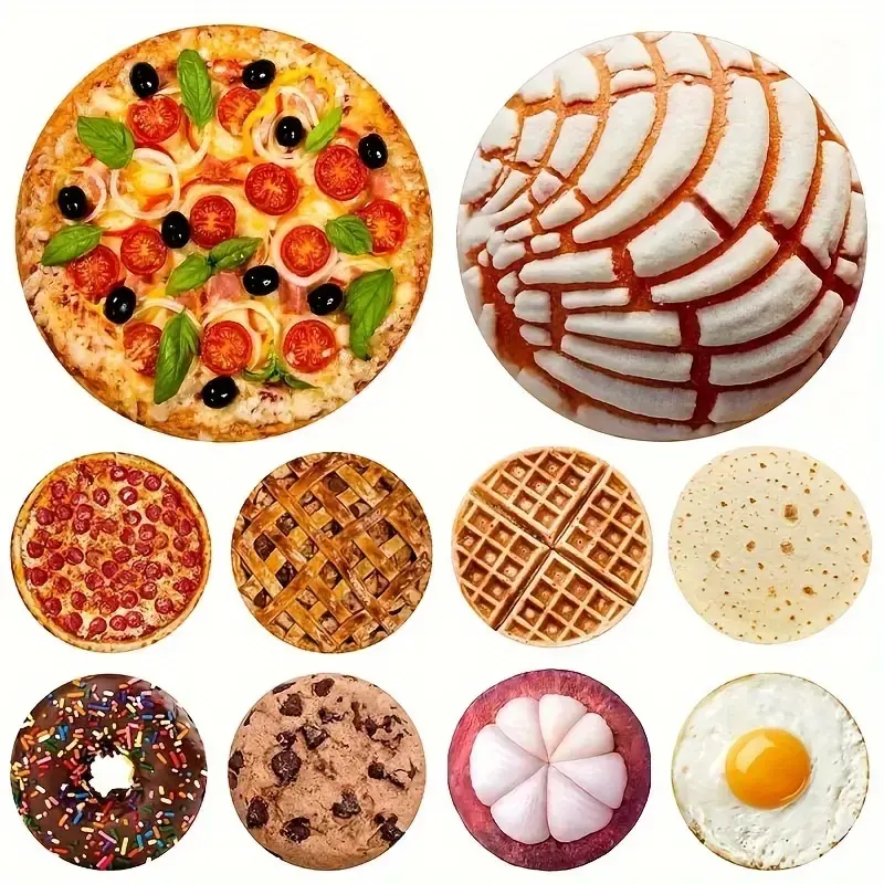 1pc Round Flannel Throw Blanket, Flannel Blankets, Machine Washable Blanket, Multifunctional Blanket, Fun Realistic Food Prints, Egg Roll, Cookie, Mexican Tortilla, Pizza, Waffle, Perfect Gift, Blanket Gifts, All Seasons Use