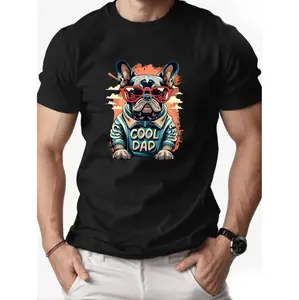 Stylish French Bulldog Graphic Crew Neck T-Shirt For Men With Comfortable Stretch And Breathable Knit Fabric