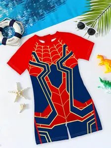 Boys' Sunscreen Swimsuit "Spider-Man Hero Battle Suit Style" features short-sleeve sunscreen design + trendy anime prints, which is dynamic and practical. It creates a perfect atmosphere for summer water play / beach strolling outfits~