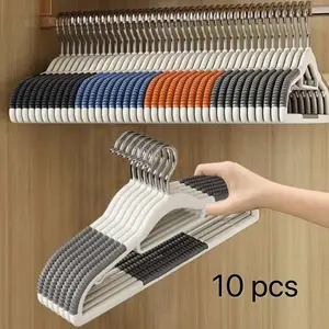 10-Pack Non-Slip Closet Hangers with 360-Degree Rotating Hooks, Ultra-Thin Plastic Design, Space-Saving, Suitable for Dry and Wet Clothes