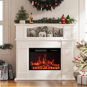 【2 Packages Shipping】43" Electric Fireplace with Mantel, 23 inch Electric Fireplace Insert, Freestanding TV Stand with Fireplace Heater,Wooden Surround Firebox Faux Log & Led Flames, Remote Control,750W/1500W