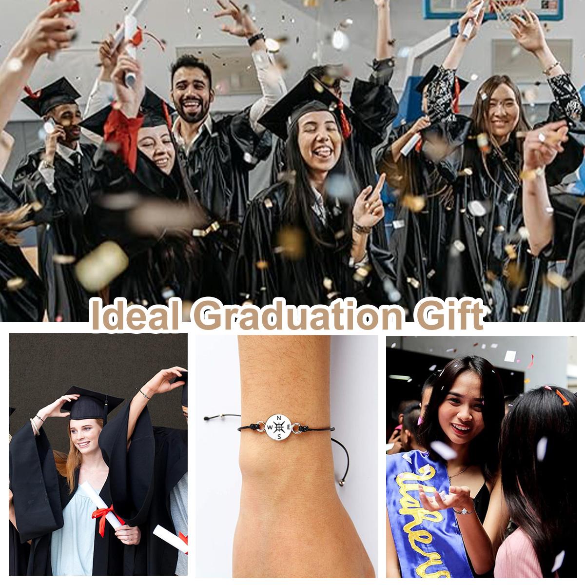 Unique Grad Cap Box 2026 Graduation Gifts for Her/Him - Adjustable Unisex Bracelet Compass Bracelet Class of 2026 for Primary/Middle School/High School/College Grads