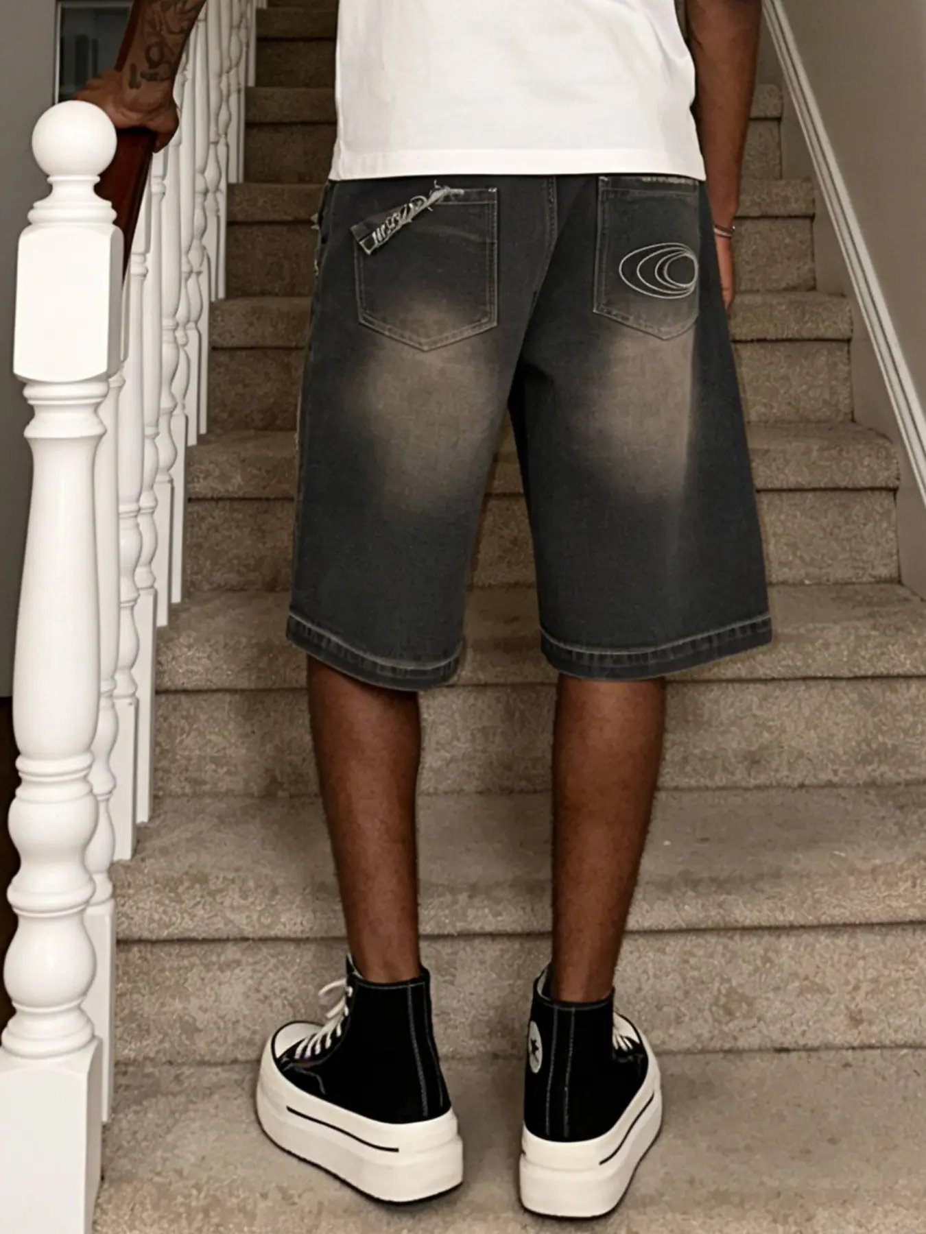 New Spring/Summer American Retro Loose High Street Washed Embroidered Cowboy Shorts