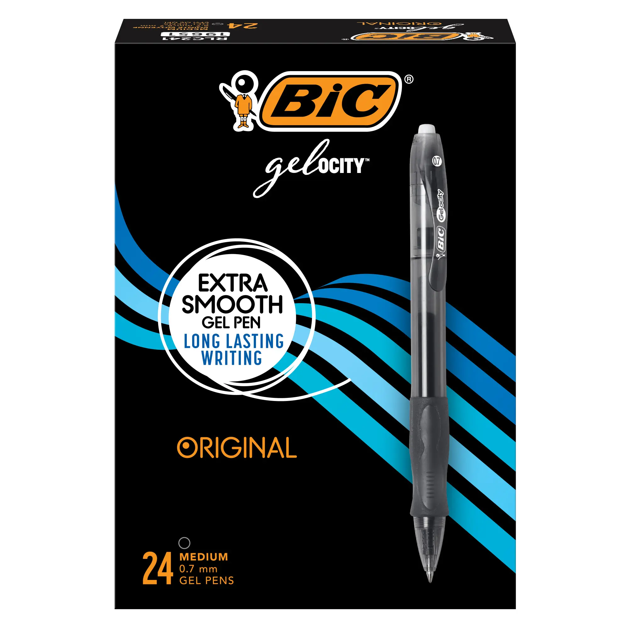BIC Gel-ocity Original Retractable Gel Pen, Medium Point (0.7 mm), Black, 24-Count Retractable Pens