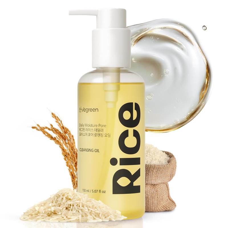VEGREEN Rice Daily Moisture Pore Cleanser Oil – Oil Cleanser for Face & Makeup Removal, Deep Pore Control & Hydrating Korean Cleansing Oil for Oily & Sensitive Skin, 7-Plant Oil Complex - 5.07 fl oz