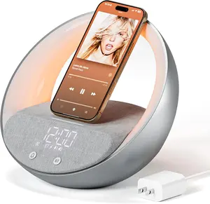 Clock, Sunrise  Wake Up Night Light, 15W Fast    Clock for Bedroom, 10W  Stereo Sound Speaker, USB Charger Port
