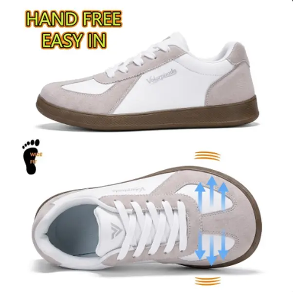 Wide Fit Women's Stitching PU Leather Retro Sneakers, Roomy Wide Toe Box Hands Free Slip On Casual Trainer Shoes, Waterproof Easy Clean Gum Rubber Outsole, All Day Comfort Low Top Daily Fashion Flat Skate Shoes