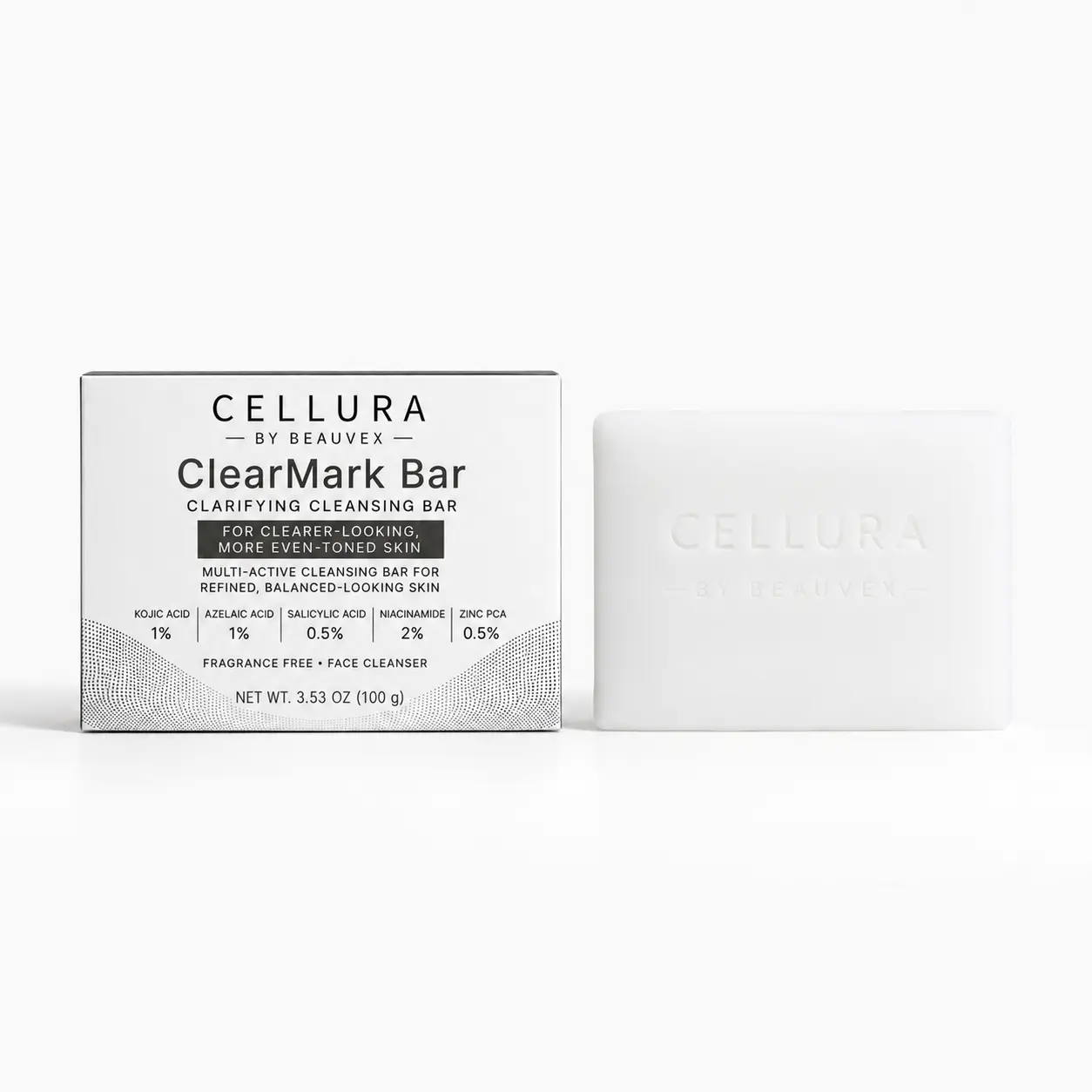 Cellura ClearMark Bar Clarifying Cleansing Bar | Kojic Acid, Azelaic Acid, Salicylic Acid, Niacinamide & Zinc PCA | 100 g