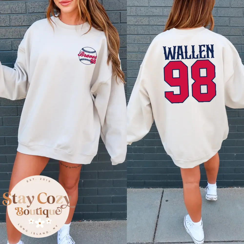 Wallen Braves 98 Crewneck Sweatshirt, Wallen Crewneck Sweatshirt, Wallen Crewneck Sweatshirt, Graphic Crewneck Sweatshirt for Women, Country Crewneck Sweatshirt, Country Concert Crewneck Sweatshirt