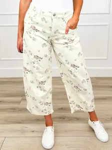 Beautiful Soul High-Rise Cotton Wide Leg Cream Avery Mae Bottoms