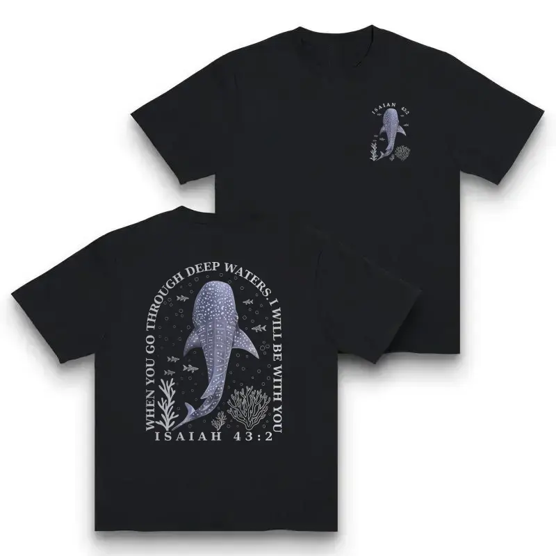 Women's Solid Cotton T-Shirt with Christian Isaiah 43:2 Graphic, Casual Lightweight Shortsleeve Style with a Smooth Seamless Feel