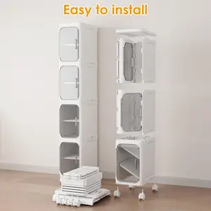 Slim 4-Tier Tall Storage Cabinet, Adjustable Shelves & Rolling Wheels for Small Space Organization in Home
