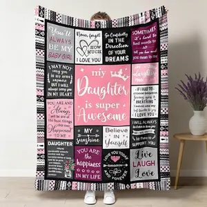 You'll Always Be My Baby Girl Flannel Throw Blanket, Pink Black Plaid Soft Warm Cozy Blanket, Statement Piece for Sofa Bedroom, Gift for Her Daughter, Nap Blanket for Office Dorm, Never Forget I Love You Decor