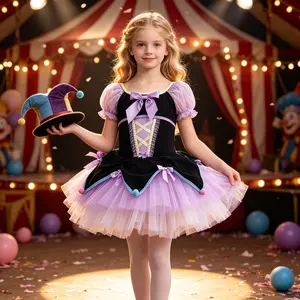 Girls' Cute Circus Jester Ballet Tutu Dress  girls   - Black-Purple Sparkle Tulle Dance Leotard for Halloween Party, Dance Recital  (  childrens fashion)