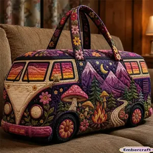 3D Printed Boho Mushroom Travel Duffel Bag for Women, Large Capacity Hippie Aesthetic Overnight Tote with Mountain Graphic Design, Lightweight Weekender Carry On for Festivals, Camping, Road Trips & Adventure Travel