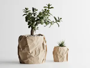 Crumbled Paper Plant Pot - 3D Printed with 30% Wood PLA filament, available in various stains