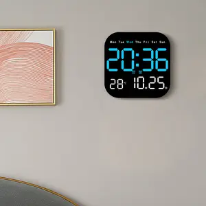 Large Display Digital LED Wall Clock Battery Operated with Temperature Date Weekday Display Adjustable Brightness Alarm Timer Modern Hanging Table Clock for Living Room Bedroom Home Decor