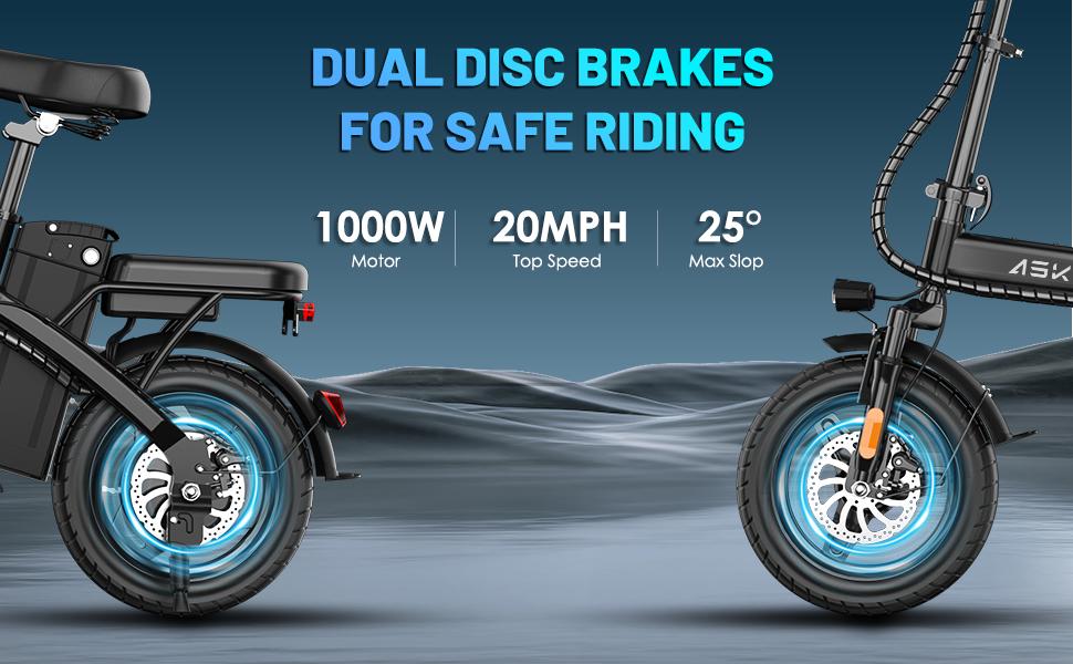 ASKMY E14 Compact Folding Electric Bike, 1000W Powerful Motor, 45 Mile Long Range | 14" Tubeless Fat Tires, Dual Disc Braking System | UL Certified Battery, Lightweight Urban Commuter E-Bike