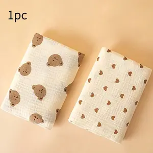 1pc Baby Muslin Blanket, Soft Skin-Friendly Infant Swaddle, Cartoon Print Newborn Wrap, All-Season Use, Gentle and Comfortable, Gentle Soft Bedding