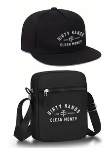 Dirty Hands Print Set, Unisex Flat Brim Hip-Hop Baseball Cap & Crossbody Bag, Street Fashion Outdoor Sports Hat & Shoulder Bag, Adjustable