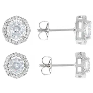 JTV White Cubic Zirconia Rhodium Over Brass Stud Earring Set 5.07ctw