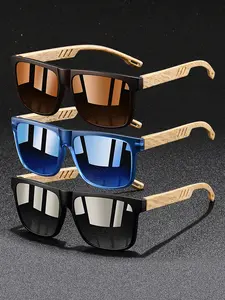 3 pairs of fashionable retro imitation wooden-look square sunglasses, Classic Shades, unisex style, featuring UV400 protective lenses. With a retro square design, they are very suitable for outdoor activities such as cycling, fishing, and hiking.