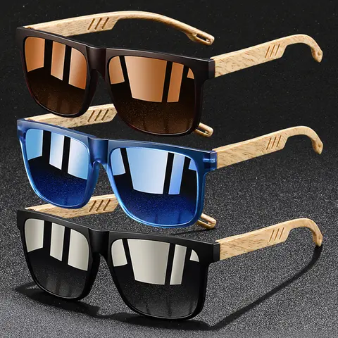 3 pairs of fashionable imitate wood grain square glasses, with retro hollow out design,suitable for both men and women,offering multiple color options,perfect for outdoor activities such as cycling,fishing,and hiking, Polycarbonate Eyewear