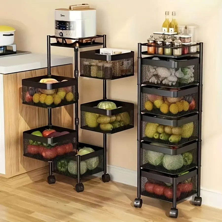 Multi-Tier Rolling Kitchen Storage Organizer – 5-Basket Produce & Utility Cart