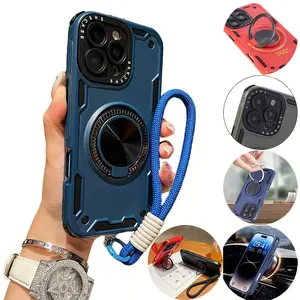 Phone case: New Magnetic Wireless Charging 360° Rotating Metal  Bracket Ring Lanyard Phone Case Suitable for iPhone 17 Pro Max 17 Air Soft +Hard PC 3-in-1 Bumper Back Cover Suitable for iPhone 11/12/13/14/15/16 Pro Max Four Corner Anti Drop Armored