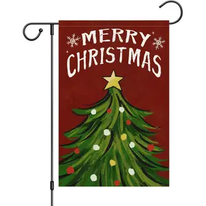 Merry Christmas Garden Flag 12x18 Inch Double Sided Burlap Snow Xmas Yard Banner for Winter Christmas Holiday Outdoor Decoration