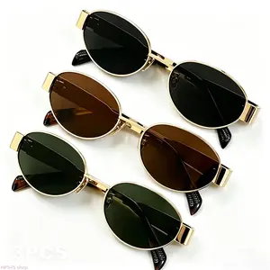 Women's 3-Pack Elegant Oval Metal Frame Fashion Sunglasses - Female Tinted Lenses Eyewear, Casual Daily Wear & Beach Travel Accessories, Ideal for Summer Gifting fathersdaygift