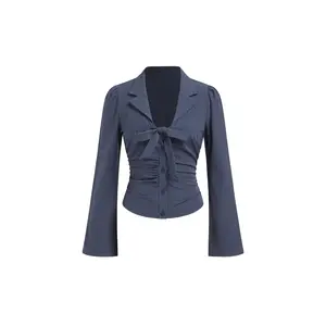 Cider Stripe V-neck Bowknot Blouse