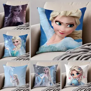 Frozen Elsa anime ice fantasy healing Pillow Case Anti-dustmite Pillowcase Sofa Cushion Cover with Invisible Zipper Silky Short Plush Polyester Microfiber Fabric White Available in Different Sizes for Home Bed Use
