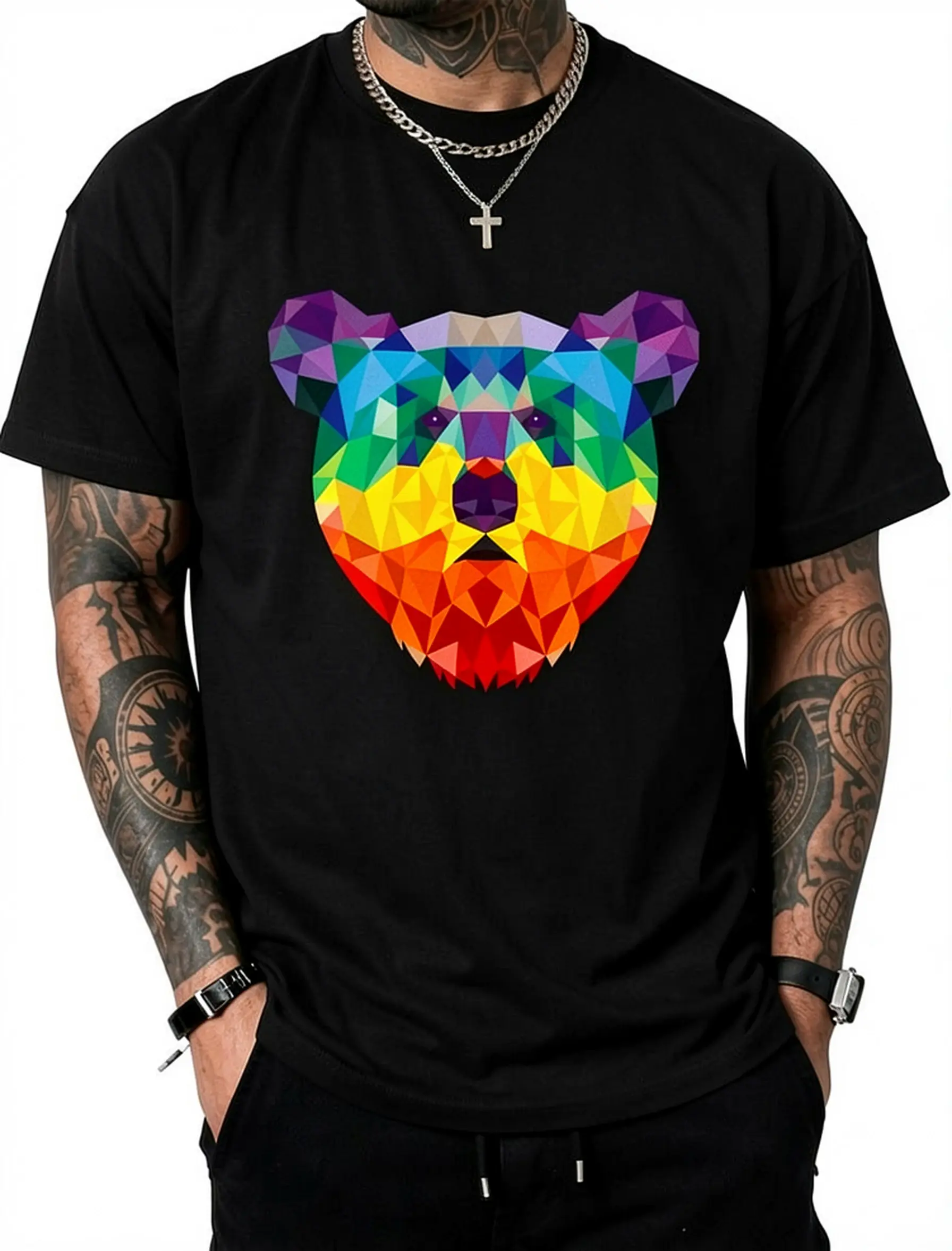 Geometric Bear LGBT Rainbow Flag Gay Pride Men Women T-Shirt Pure Cotton Graphic Tees Menswear Top: Gifts for Men & Women