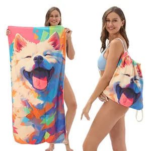 2 In 1 Foldable Beach Towel Printed Bath Towel With Built In Storage Bag Portable All In One Design Travel Outdoor Use