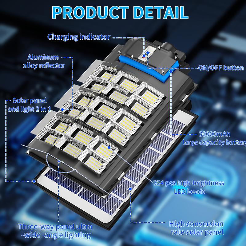 6000W IP67 solar floodlight Solar StreetLights Outdoor lighting Waterproof, 320000 lumens, Dusk to Dawn Solar with Motion Sensor and Remote Control, LED Flood Light, Suitable for courtyards, Gardens, Streets, Basketball Courts