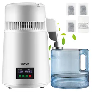 VEVOR 1.1Gal Water Distiller, 0.3Gal/H, 750W Distilled Water Maker Machine 0-99H Timing Setting Temp Display, 304 Stainless Steel Countertop Distiller Glass Carafe Cleaning Powder 3 Carbon Packs, RedVEVOR Super Brand Day