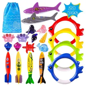Summer Pool Diving Toys Set for Kids (20 Pcs) – Includes Torpedoes, Rings, Gems & Sea Animals, Swim Sinking Toys with Storage Bag for Boys & Girls