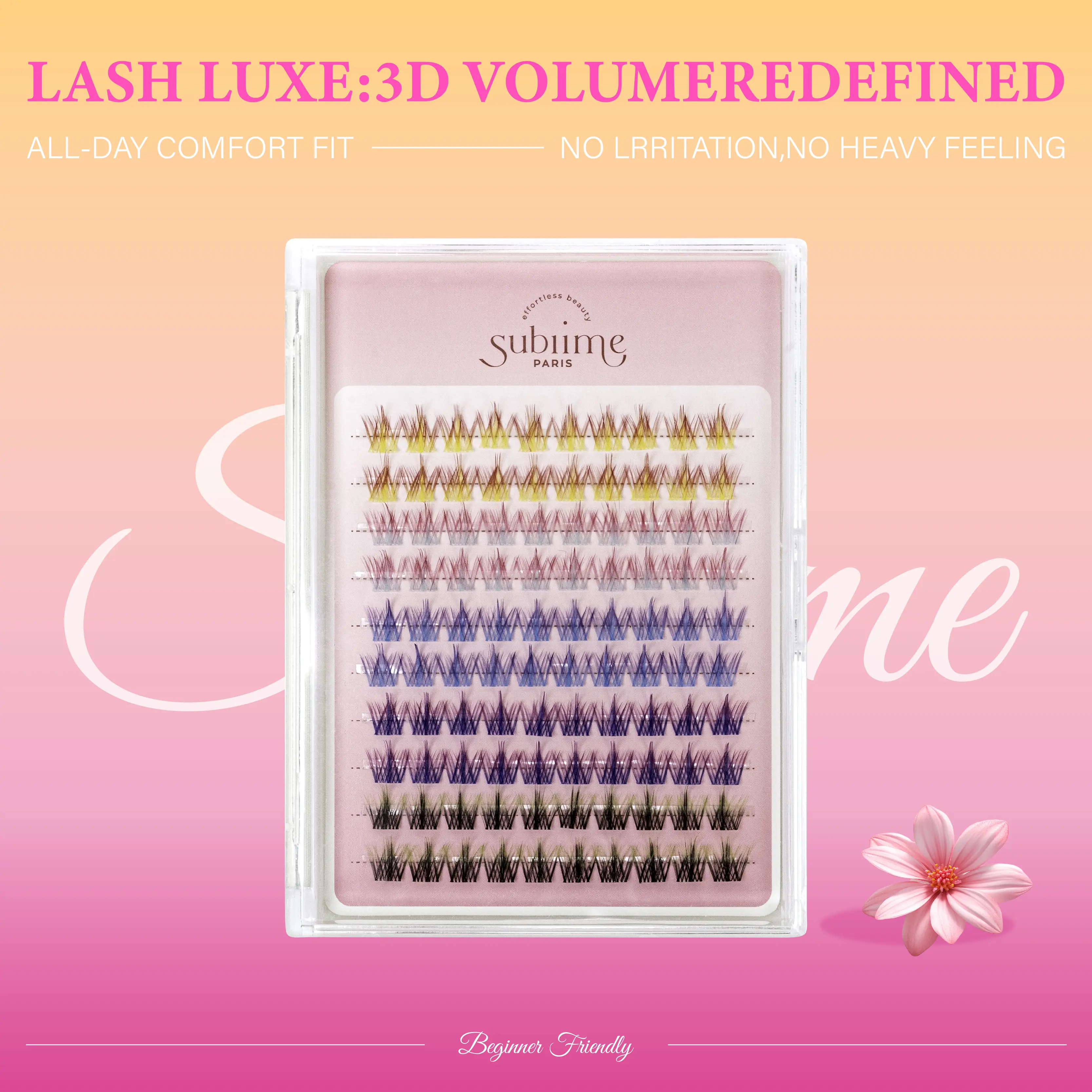 Sublime Paris Colorful Individual Lash Extension Kit with 100clusters Mixed Color DIY Clusters Natural Look Eyelash Wispy Cat Eye Multi styles Cosmetic Makeup