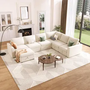Garvee Modular Sectional Sleeper Sofa  with Storage, L Shaped 6 Seat Couch Sof ,Sectional Couches for Living Room,Beige