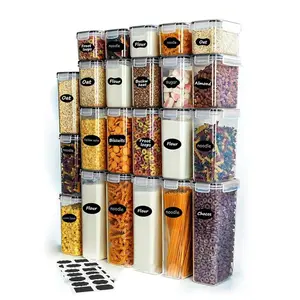 48pcs Food Jars And Jars, Airtight Food Storage Containers With LIDS, Labels And Markers,Plastic Kitchen Pantry Storage Containers For Sugar, Flour And Baking Supplies, Kitchen Supplies Set Utensils Stackable Tin Canister White