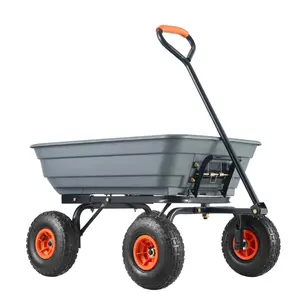 Garden Cart - 600 lbs Heavy Duty Poly Dump Cart, Steel Frame Wheelbarrow, 4 cu ft Capacity, 10 inch Wheels, Dual-Function Handle Poly-600 lbs