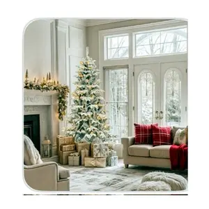 Yitahome Pre-Lit Flocked Artificial Christmas Tree, Snow Flocked Natural Layered Christmas Tree with  PE & PVC Mixed Branch Tips and Lights， for Home Office Party Decoration